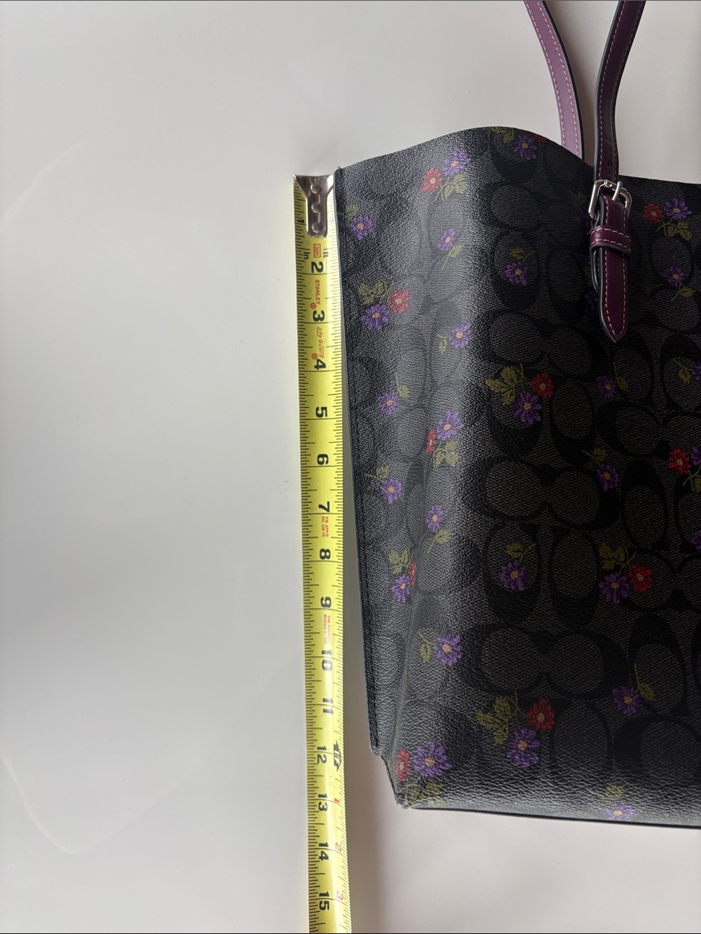COACH Signature Mollie Floral Tote in Purple and Gray - Picture 6 of 12